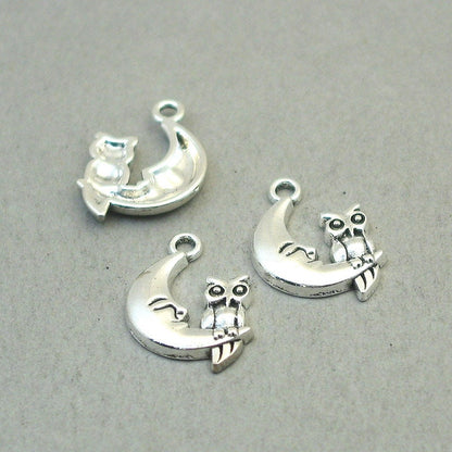 owl on moon charm antique silver CM1762S