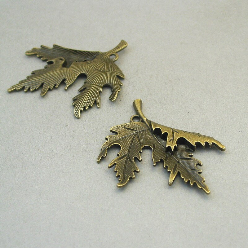 large folded maple leaf charm antique bronze CM1745B