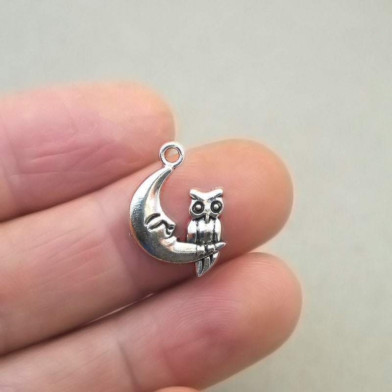 owl on moon charm antique silver CM1762S