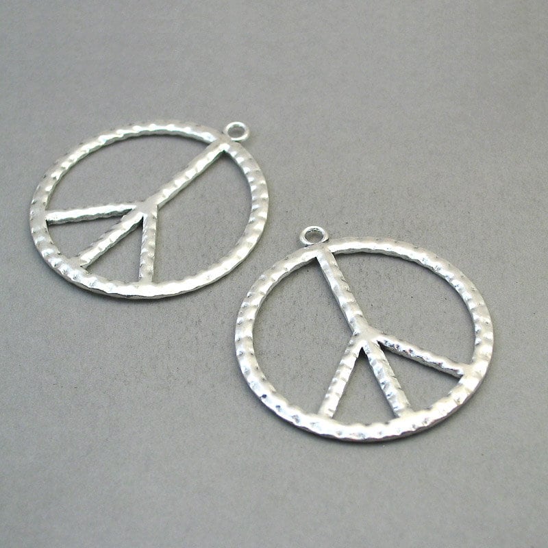 large hammered bumpy peace sign charm antique silver CM1774S