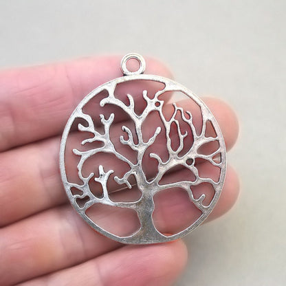 cut out large tree charm antique silver CM1776S