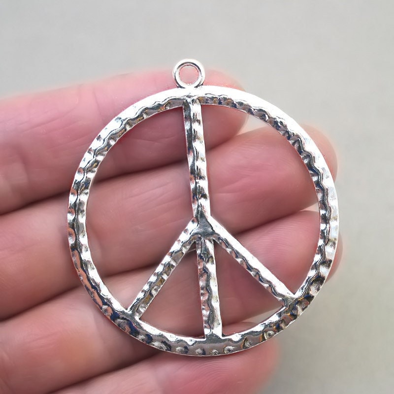 large hammered bumpy peace sign charm antique silver CM1774S