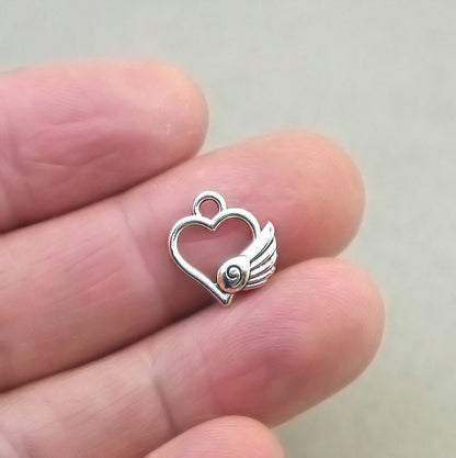 heart with wing charm antique silver CM1816S