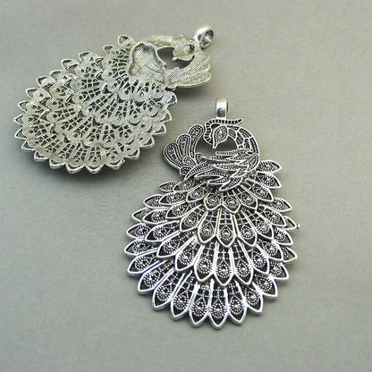 large filigree peacock phoenix charm antique silver CM1822S