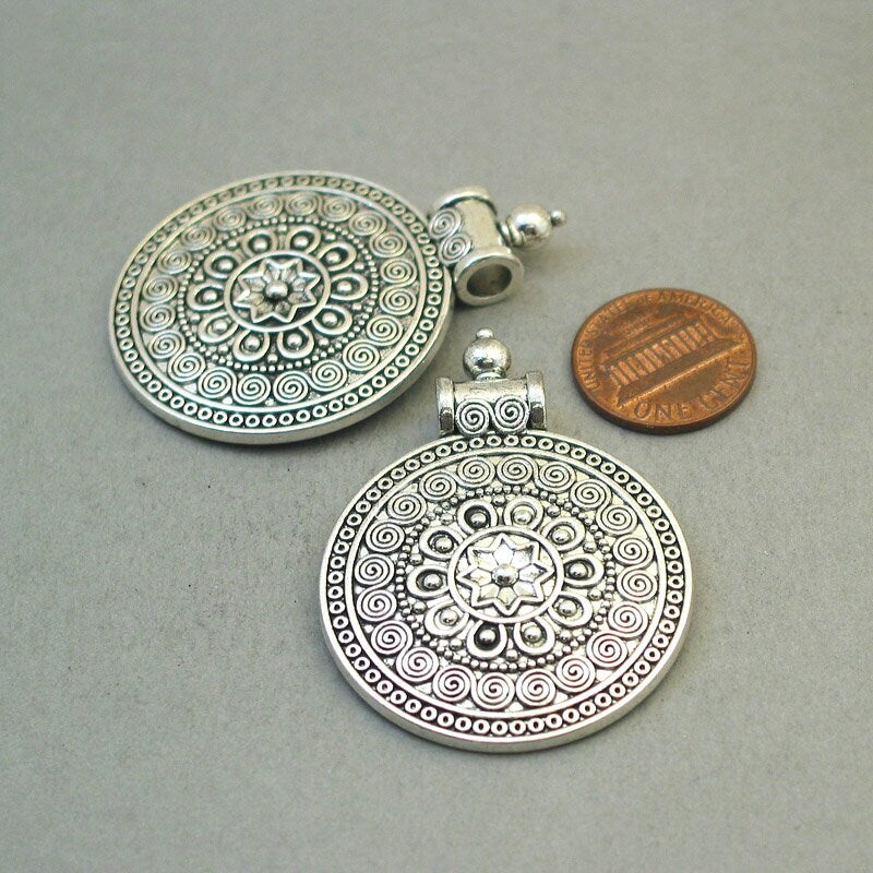 tribal flower disc Bohemian disc charm antique silver CM1825S