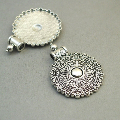 tribal flower disc Bohemian disc charm antique silver CM1826S