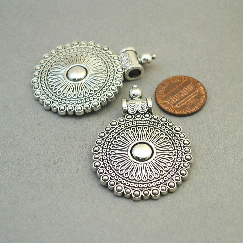 tribal flower disc Bohemian disc charm antique silver CM1826S