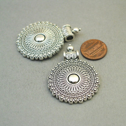 tribal flower disc Bohemian disc charm antique silver CM1826S