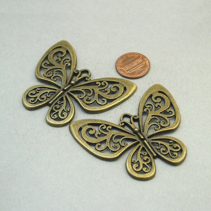 large filigree butterfly charm antique bronze CM1747B