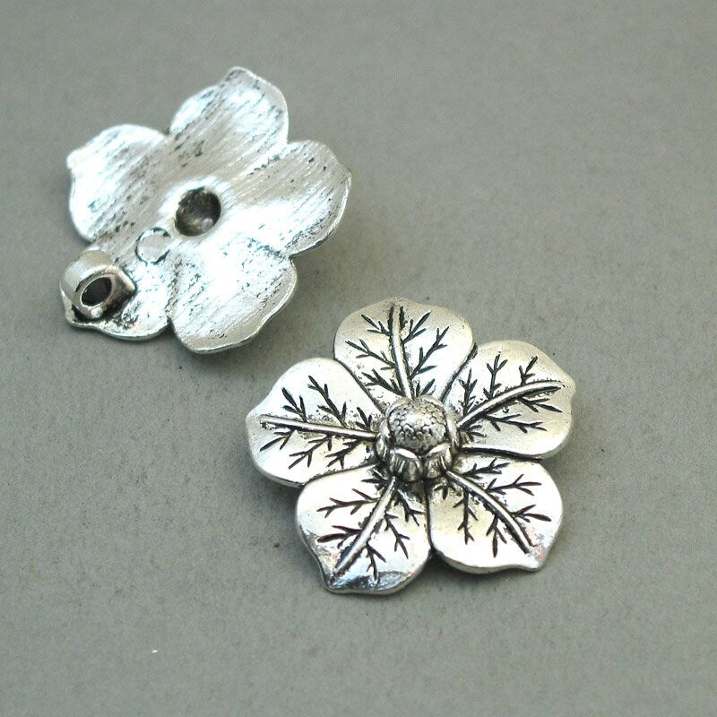 large flower charm antique silver CM1809S