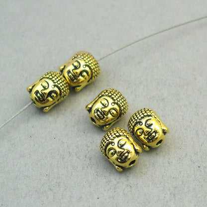 Buddha head, Buddha face 3D pendant beads. Two sided. Antique gold 9X11mm BD0093G