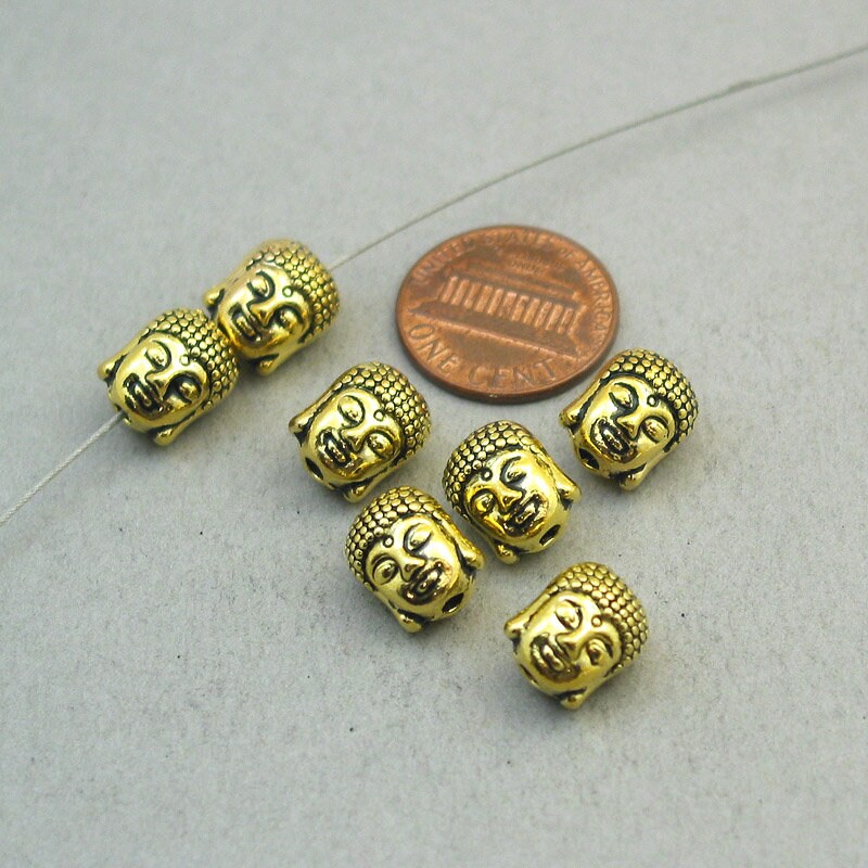 Buddha head, Buddha face 3D pendant beads. Two sided. Antique gold 9X11mm BD0093G