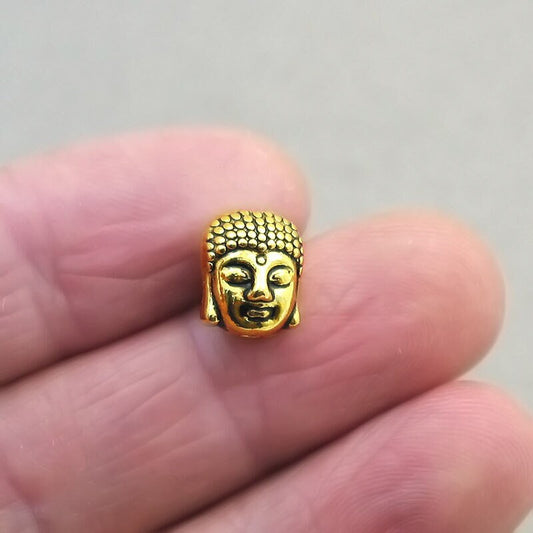 Buddha head 3D beads antique gold BD0093G