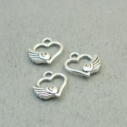 heart with wing charm antique silver CM1816S