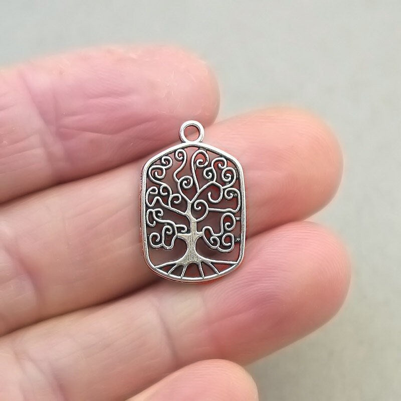 tree charm dog tag pendant antique silver CM1832S