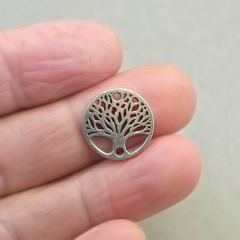 round tree charm connector antique silver CM1834S