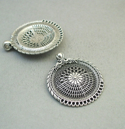 tribal flower disc Bohemian filigree disc charm antique silver CM1824S