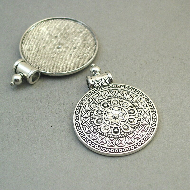 tribal flower disc Bohemian disc charm antique silver CM1825S