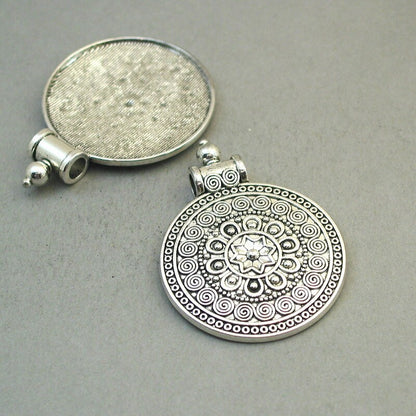 tribal flower disc Bohemian disc charm antique silver CM1825S