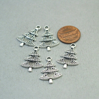 Christmas tree charm antique silver CM1828S