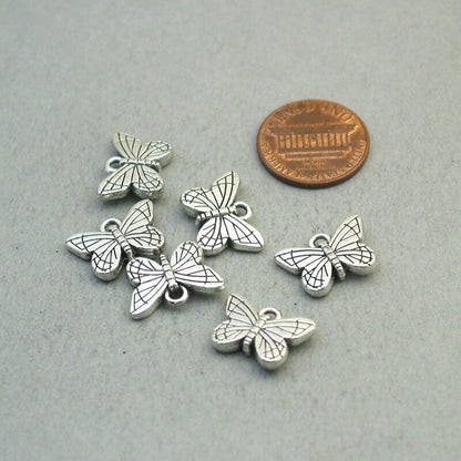 Butterfly charms, butterfly pendants. Two sided. Antique silver 16X11mm CM1849S