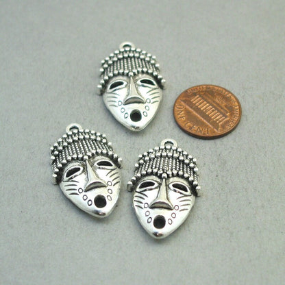 Mask charms, African tribal mask pendants. One sided. Antique silver 20X33mm CM1845S