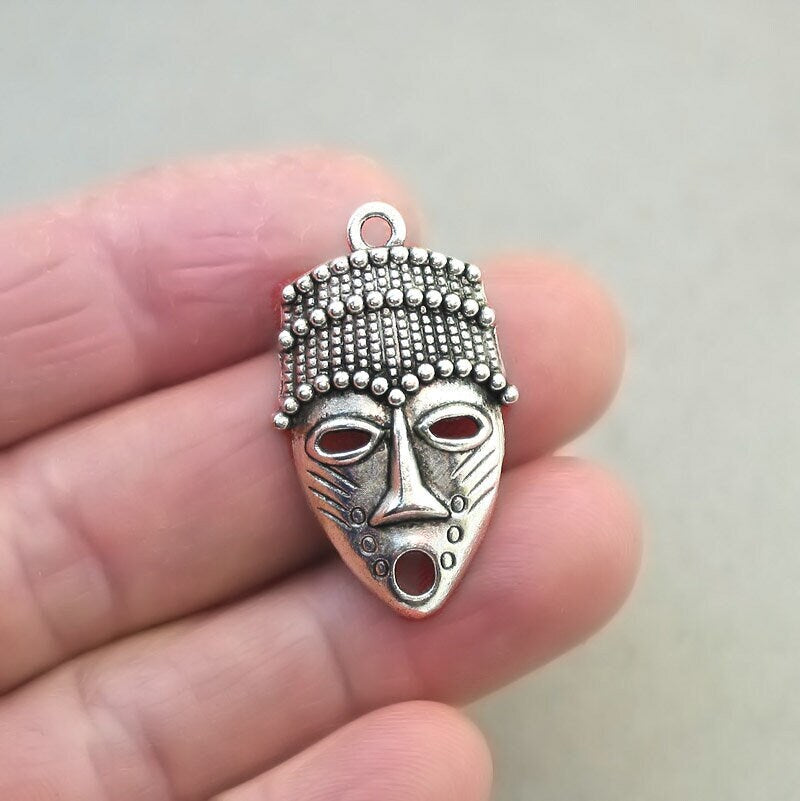 African tribal mask charm antique silver CM1845S