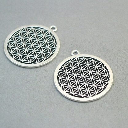 Flower of life charms, seed of life pendants. Two sided. Antique silver 40X44mm CM1846S