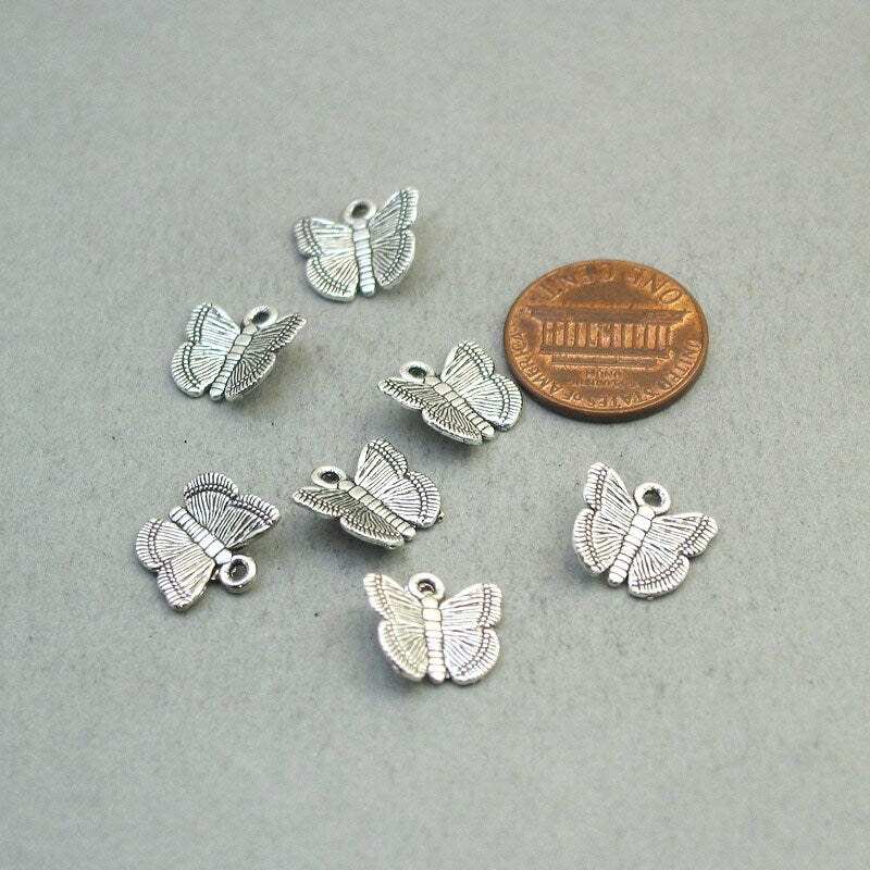 Butterfly charms, butterfly pendants. Two sided. Antique silver 13X12mm CM1848S