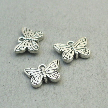 Butterfly charms, butterfly pendants. Two sided. Antique silver 16X11mm CM1849S