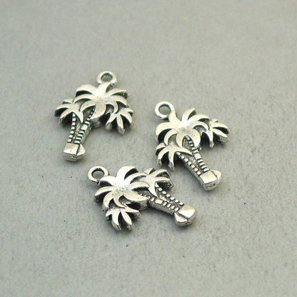 Palm tree charms, palm tree pendants. Two sided. Antique silver 19X28mm CM1856S