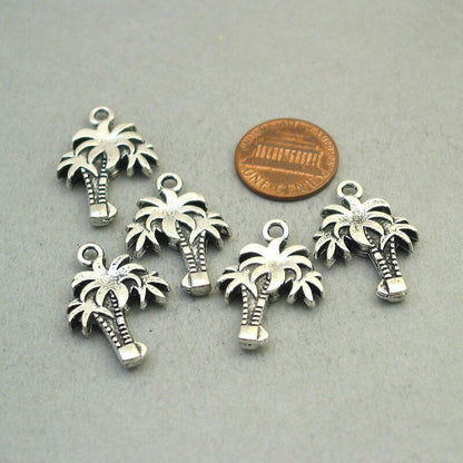 Palm tree charms, palm tree pendants. Two sided. Antique silver 19X28mm CM1856S