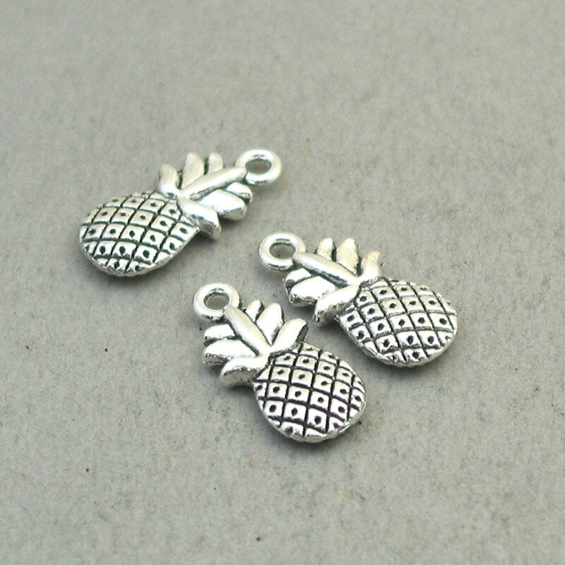 Pineapple charms, pineapple pendants. Two sided. Antique silver 9X20mm CM1857S