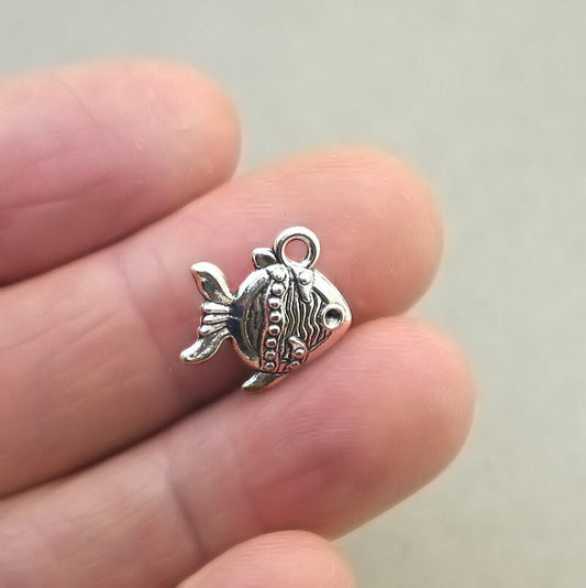 fish charm coral reef fish antique silver CM1860S