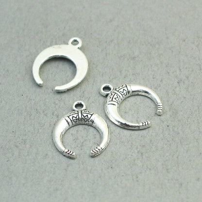 Horn charms, crescent moon pendants. One sided. Antique silver 15X18mm CM1852S