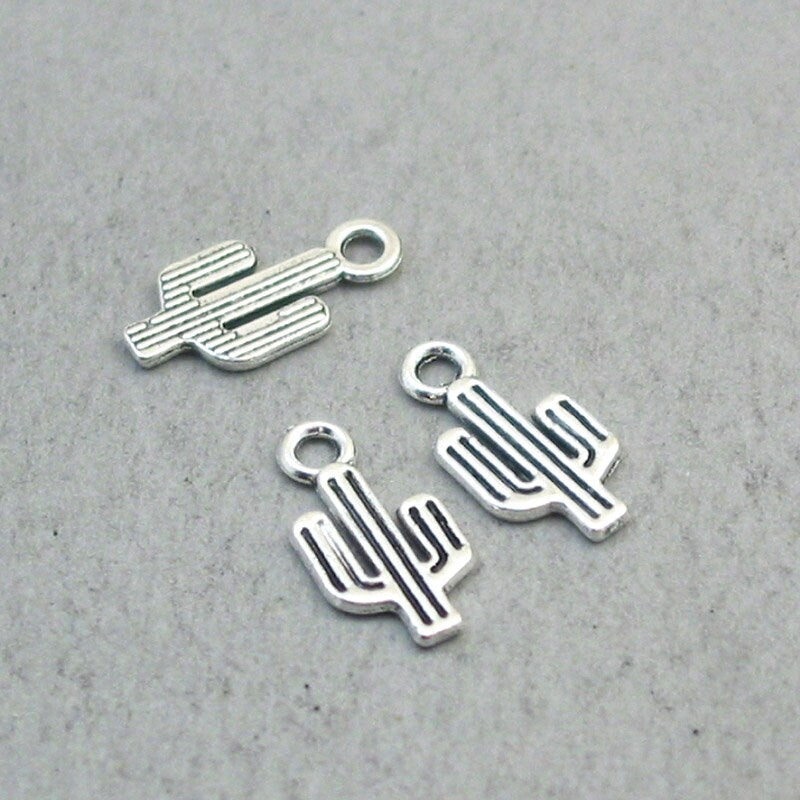 Cactus charms, desert small cactus pendants. One sided. Antique silver 8X15mm CM1864S