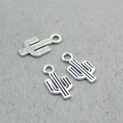 Cactus charms, desert small cactus pendants. One sided. Antique silver 8X15mm CM1864S