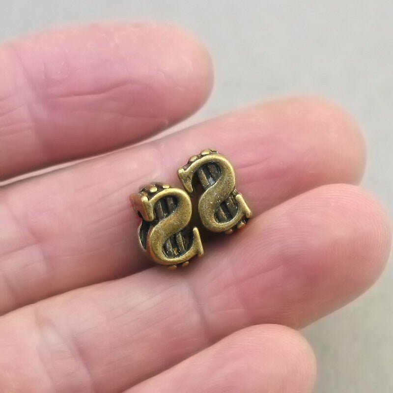 dollar sign large hole bead antique bronze BD0252B