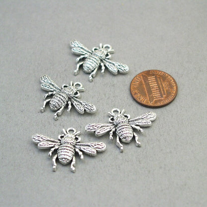 Bee charms, honey bee pendants. One sided. Antique silver 21X29mm CM1865S