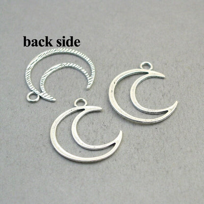 Moon charms, crescent moon pendans. One sided. Antique silver 24X29mm CM1866S