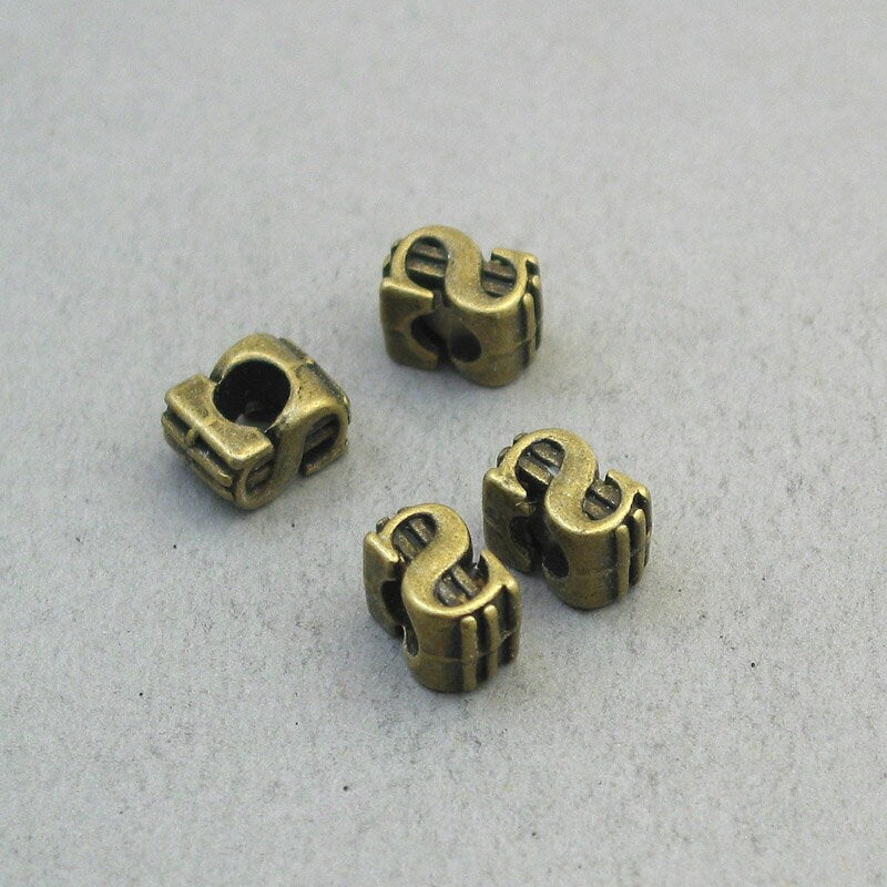 dollar sign large hole bead antique bronze BD0252B