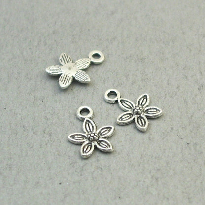 Flower charms, small flower pendants. One sided. Antique silver 10X13.5mm CM1875S