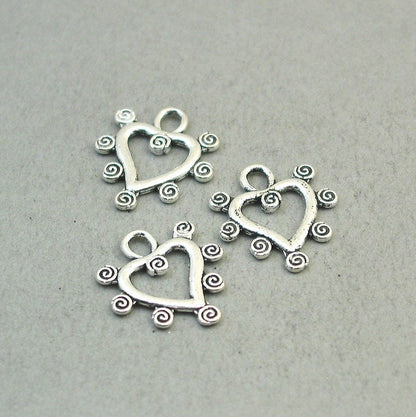 Flower heart charms, rose heart pendants. Two sided. Antique silver 19X21mm CM1873S