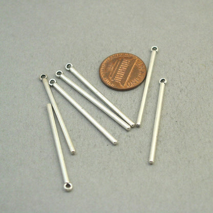 Long stick charms, round bar modern minimal pendants. Antique silver 2X41mm CM1880S