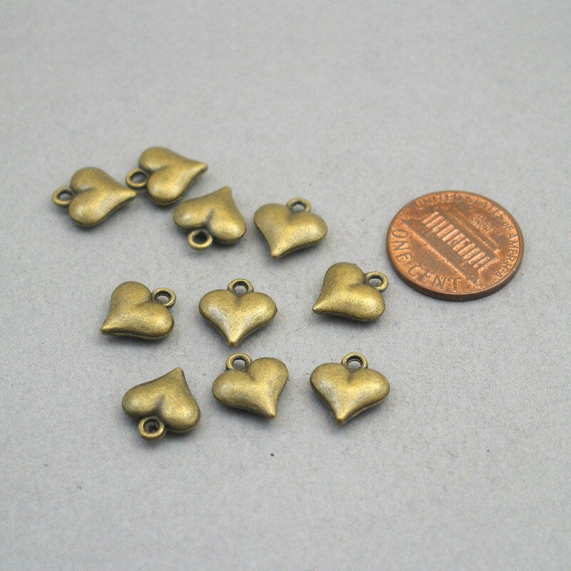 Heart charms, heart pendants. Two sided. Antique bronze 11X12mm CM1881B