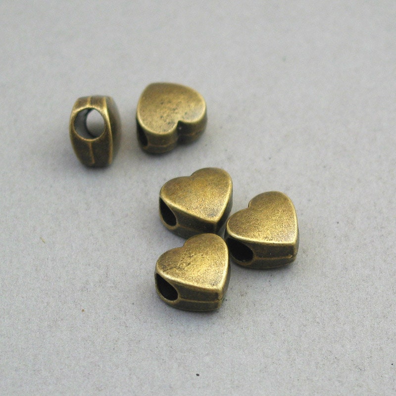 heart large hole bead antique bronze BD0263B