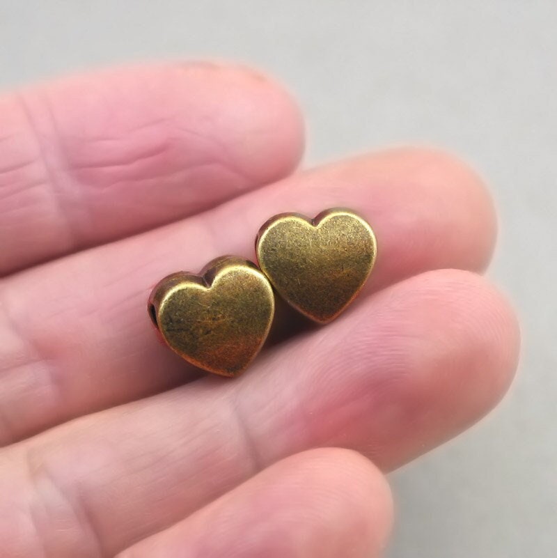 heart large hole bead antique bronze BD0263B