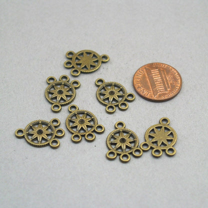 Star charm connectors, flower link pendants. One sided. Antique bronze 13X18mm CM1882B