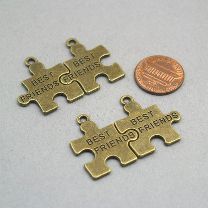 Best friends puzzle charms, friendship puzzle pendants. Two sided. Antique bronze 24X27mm CM1883B