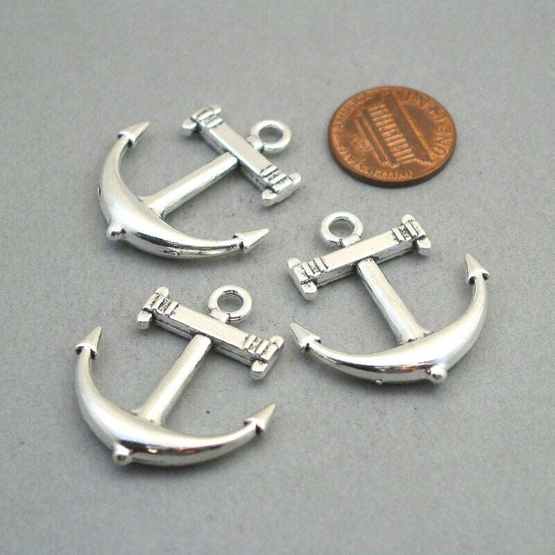 Anchor charms, large anchor pendants. Two sided. Antique silver 30X33mm CM1884S